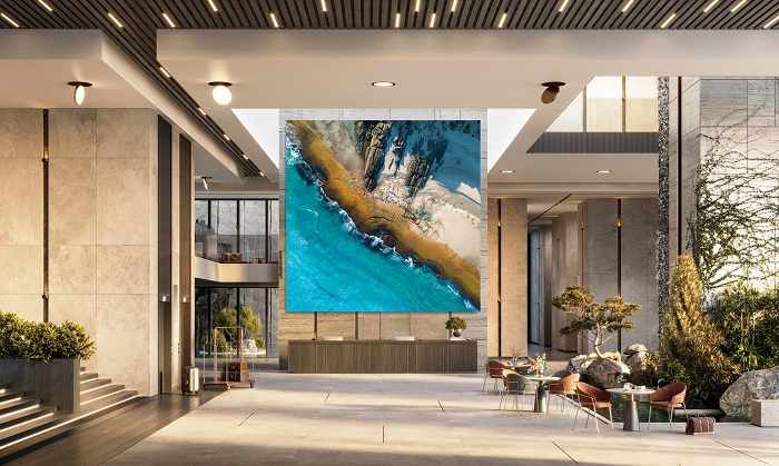 3d render of a luxurious hotel reception area